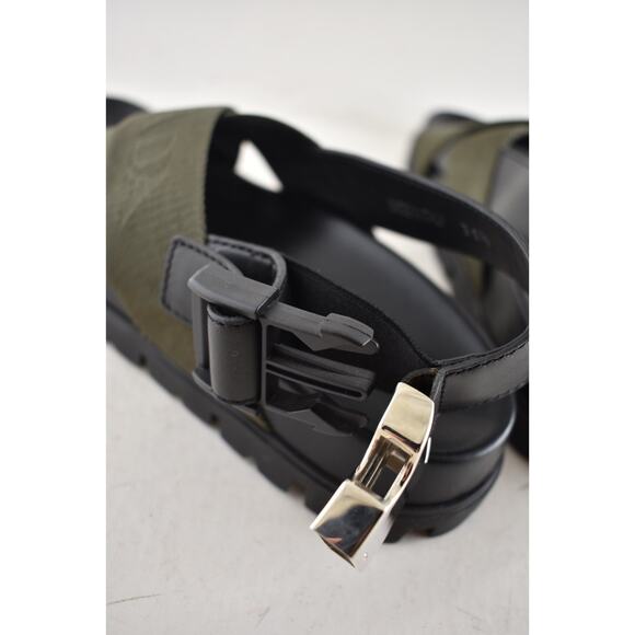 Prada Montana Nastro Criss Cross Strap Buckle Green Black Logo Flat Sandal 35.5 - Picture 15 of 16